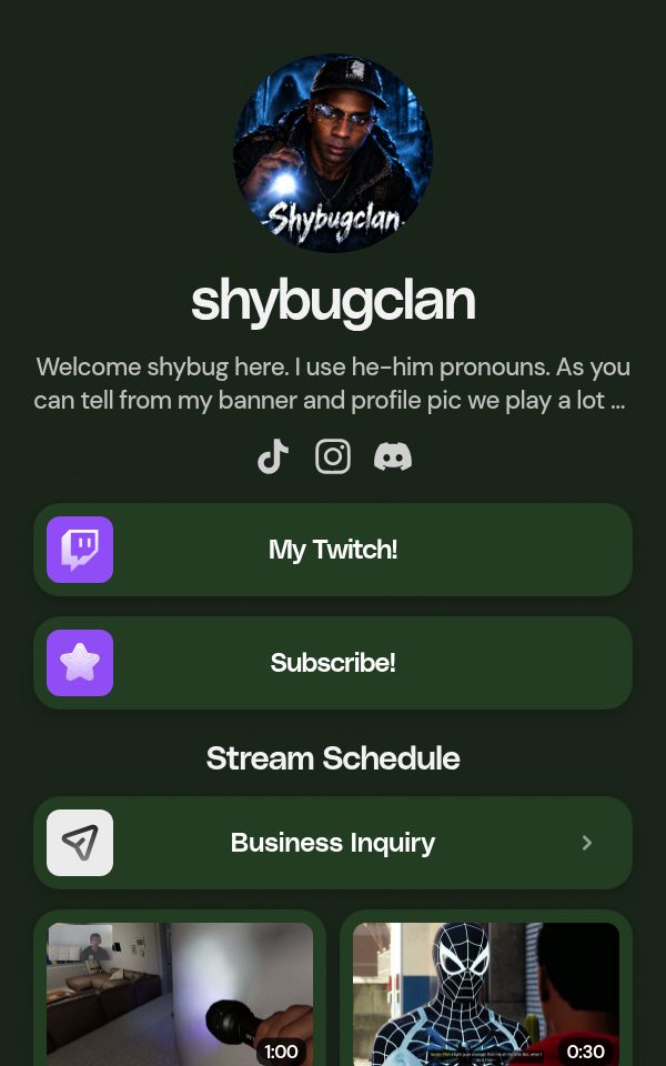 shybugclan's pulz.bio page